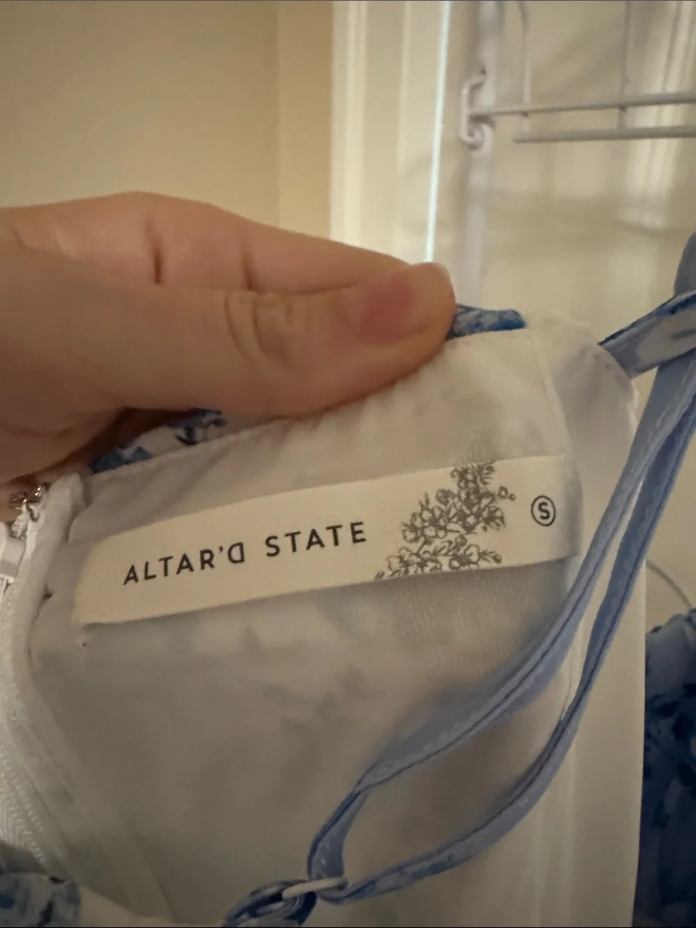 Altar'd State Blue and White Floral Tiered Maxi Dress with Spaghetti Straps